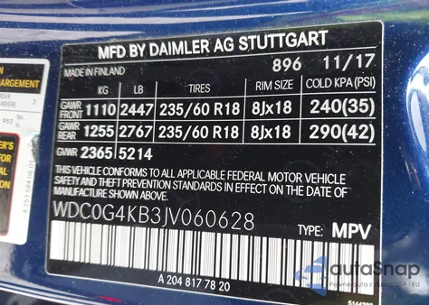 2018 Mercedes-Benz Glc 300 4Matic из США, поврежденный, VIN WDC0G4KB3JV060628